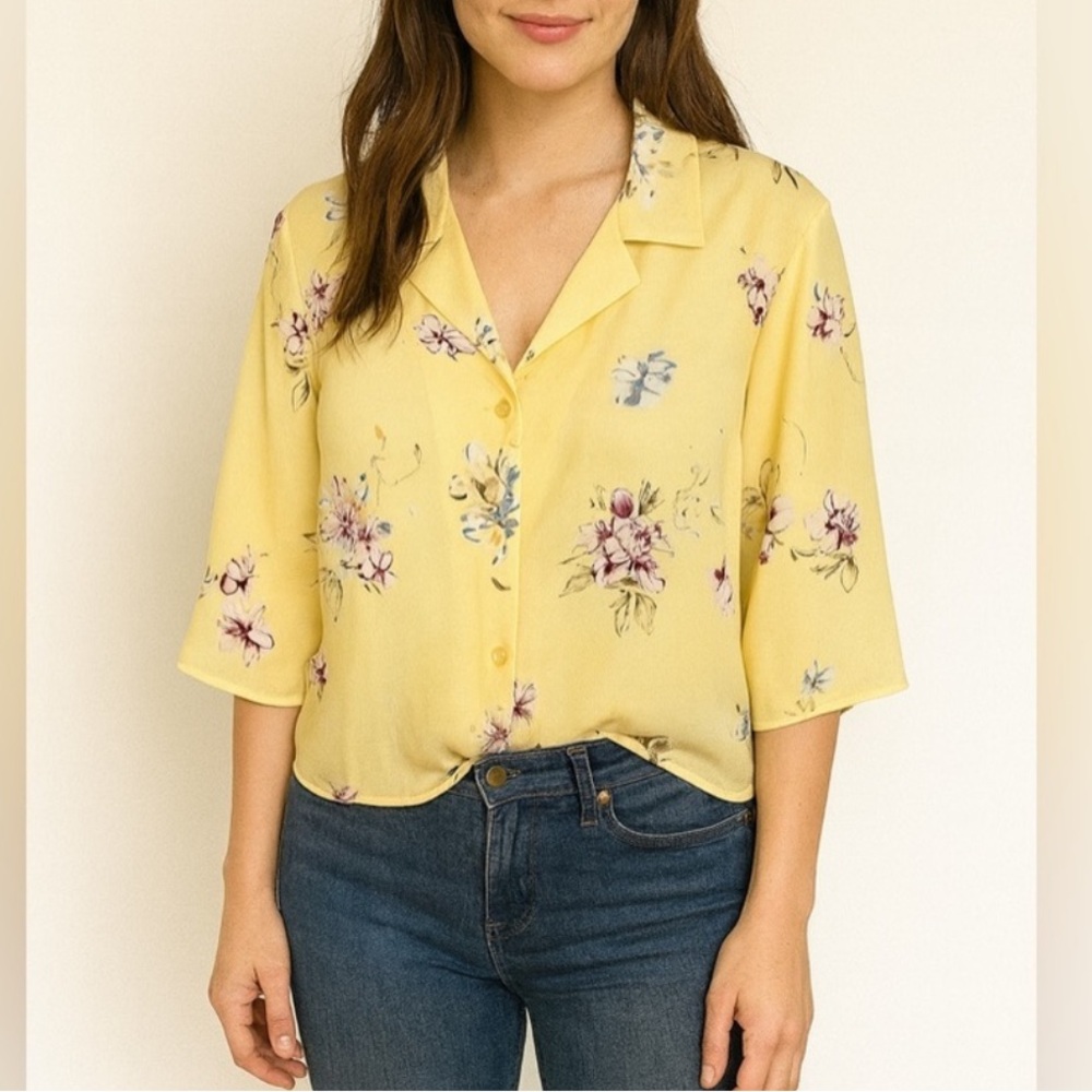 Yellow Floral Button-Down Blouse‎ Size 1X